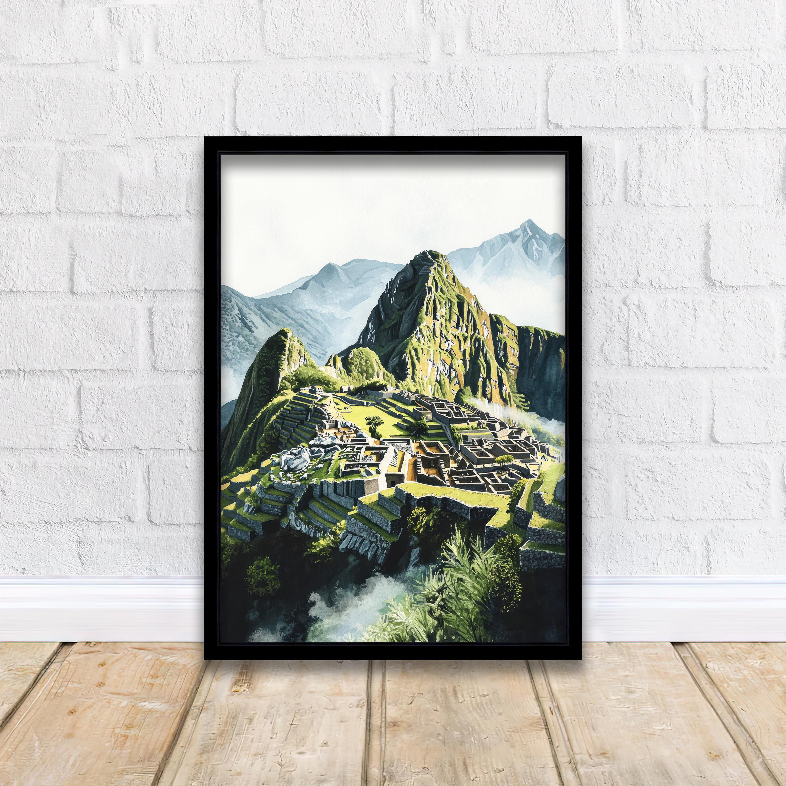 Machu Picchu Watercolor Painting Peru Landscape Art Machu Picchu Print Scenic Inca Ruins Decor