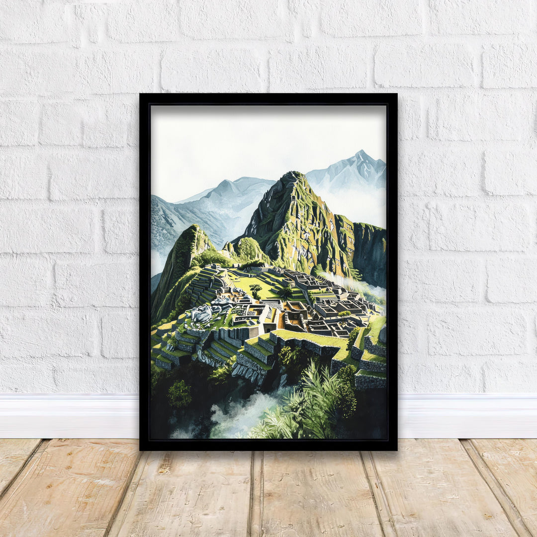 Machu Picchu Watercolor Painting Peru Landscape Art Machu Picchu Print Scenic Inca Ruins Decor