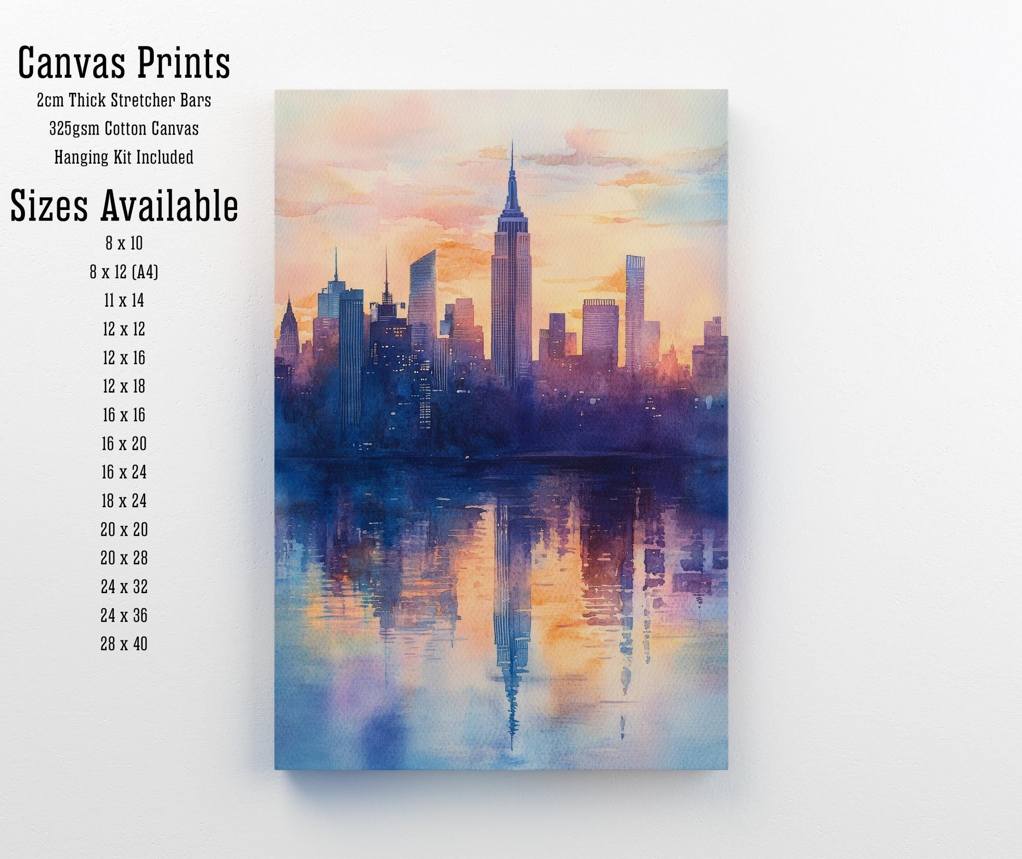New York Skyline Watercolor Painting NYC Cityscape Art New York Print Scenic Skyline Decor