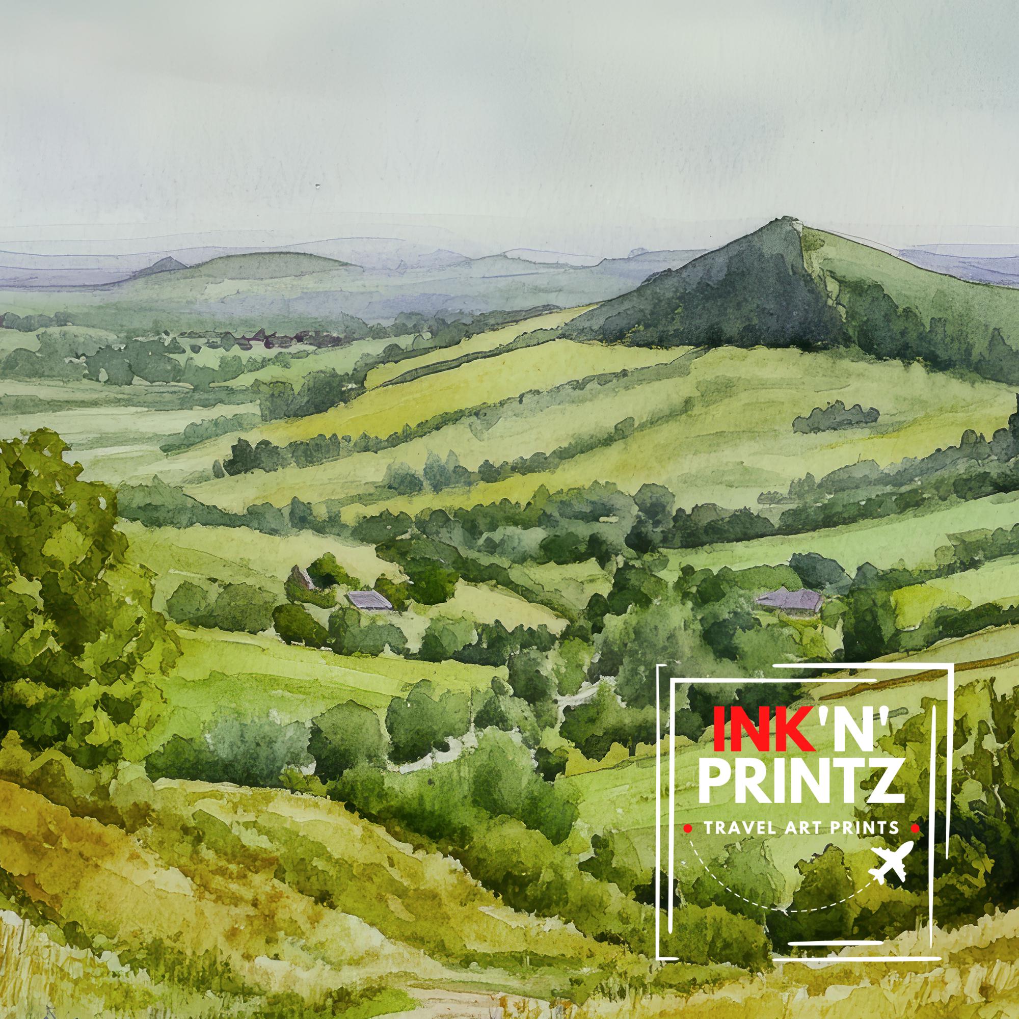 Shropshire Hills Watercolor Painting UK Landscape Art Shropshire Print Scenic Hill Art Watercolor Decor