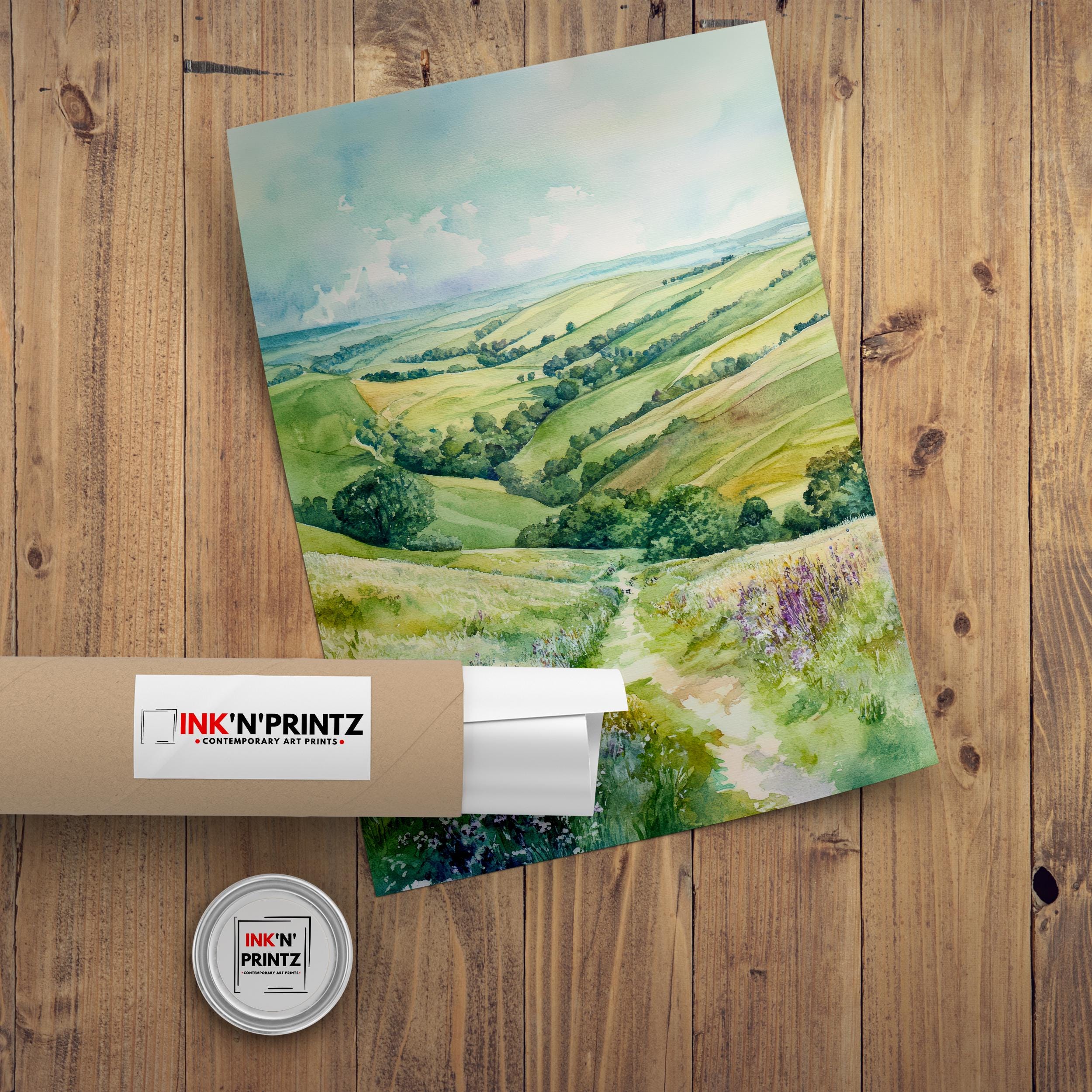 South Downs Watercolour Painting UK Landscape Art South Downs Print Scenic Countryside Decor