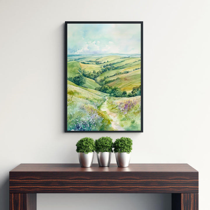 South Downs Watercolour Painting UK Landscape Art South Downs Print Scenic Countryside Decor