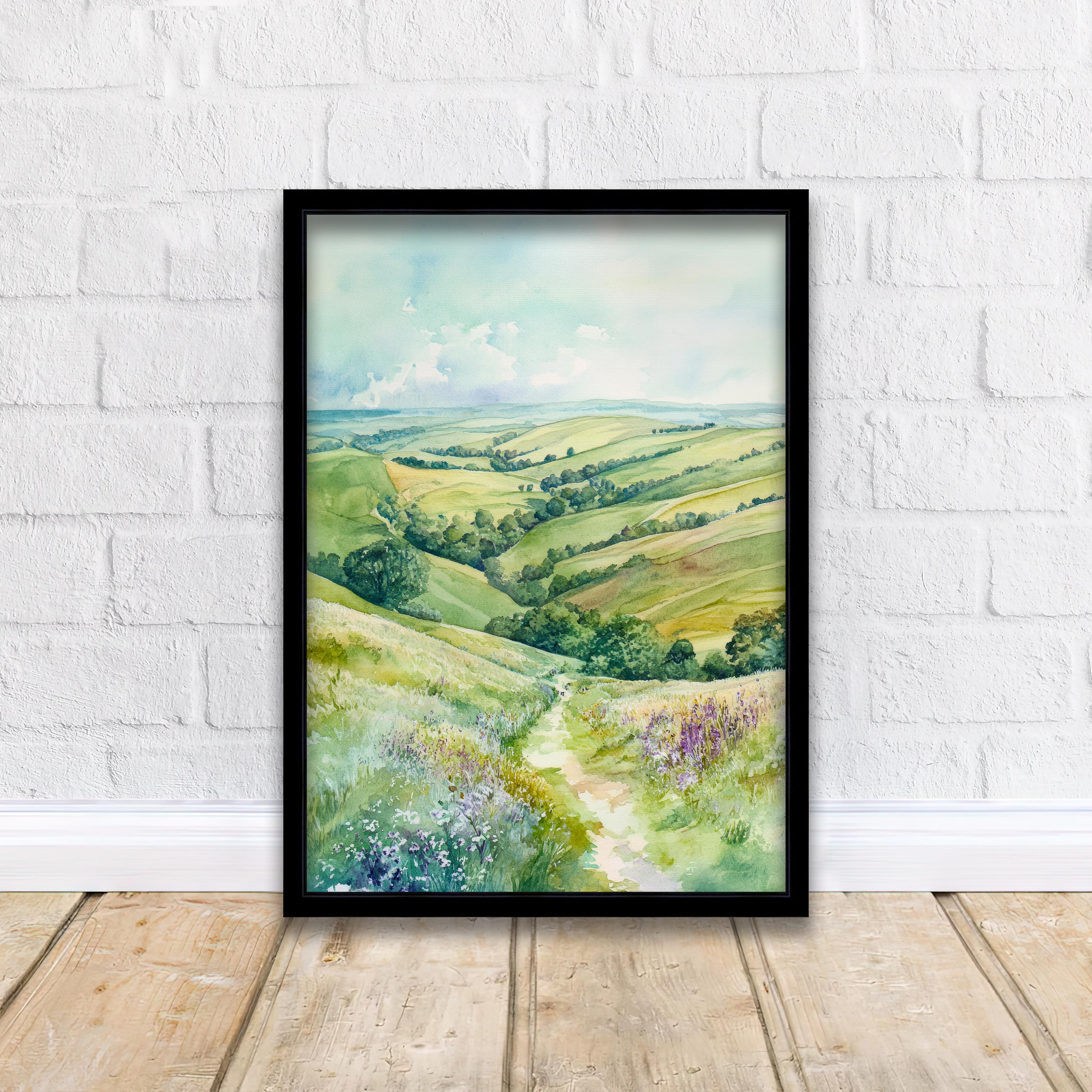 South Downs Watercolour Painting UK Landscape Art South Downs Print Scenic Countryside Decor