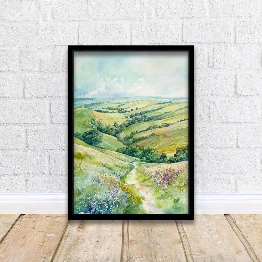South Downs Watercolour Painting UK Landscape Art South Downs Print Scenic Countryside Decor