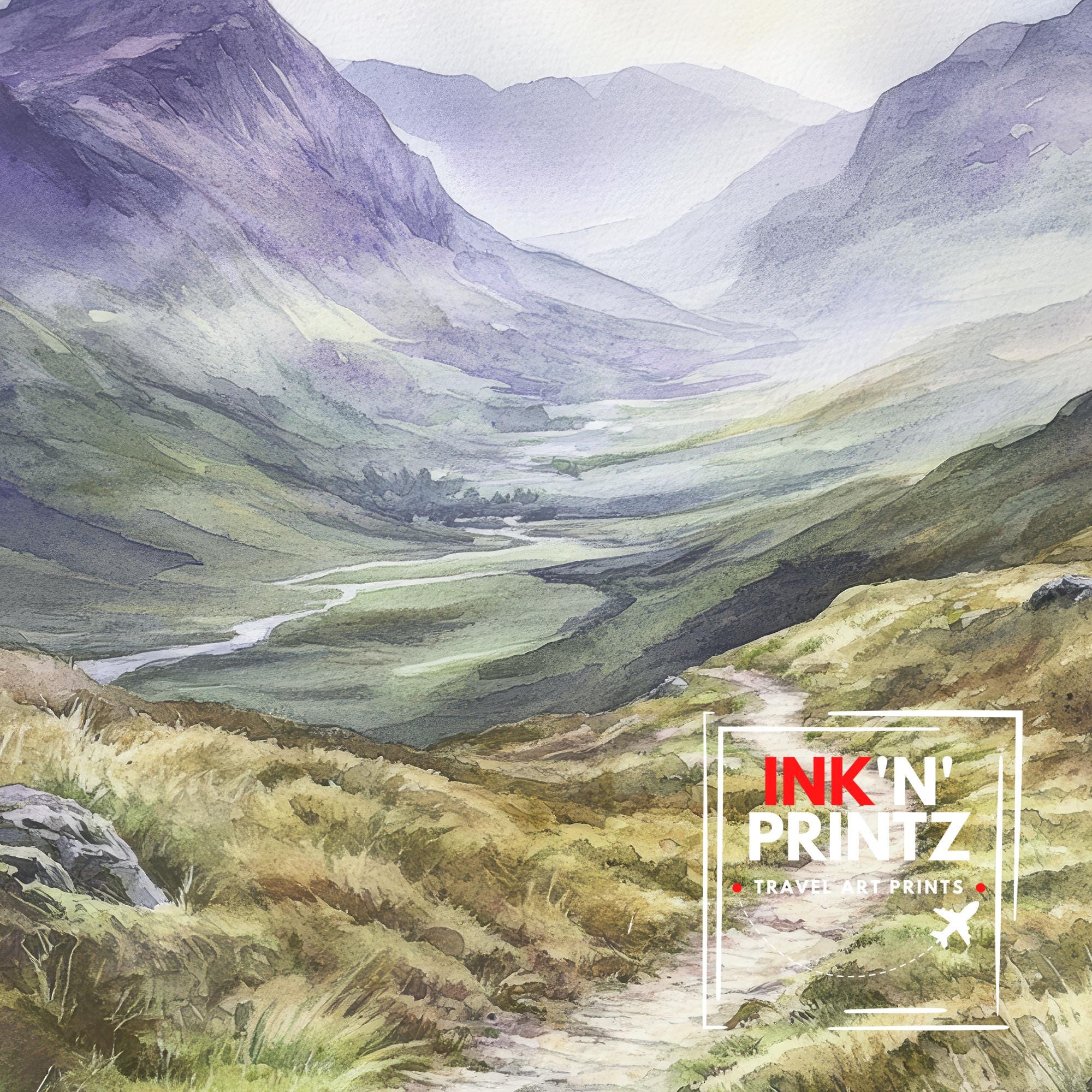 West Highland Way Watercolor Painting Scottish Landscape Art West Highland Way Print Scenic Scotland Decor