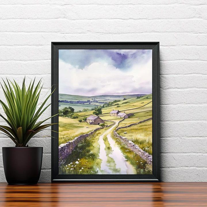 Yorkshire Dales Watercolor Painting UK Landscape Art Yorkshire Dales Print Scenic Countryside Decor
