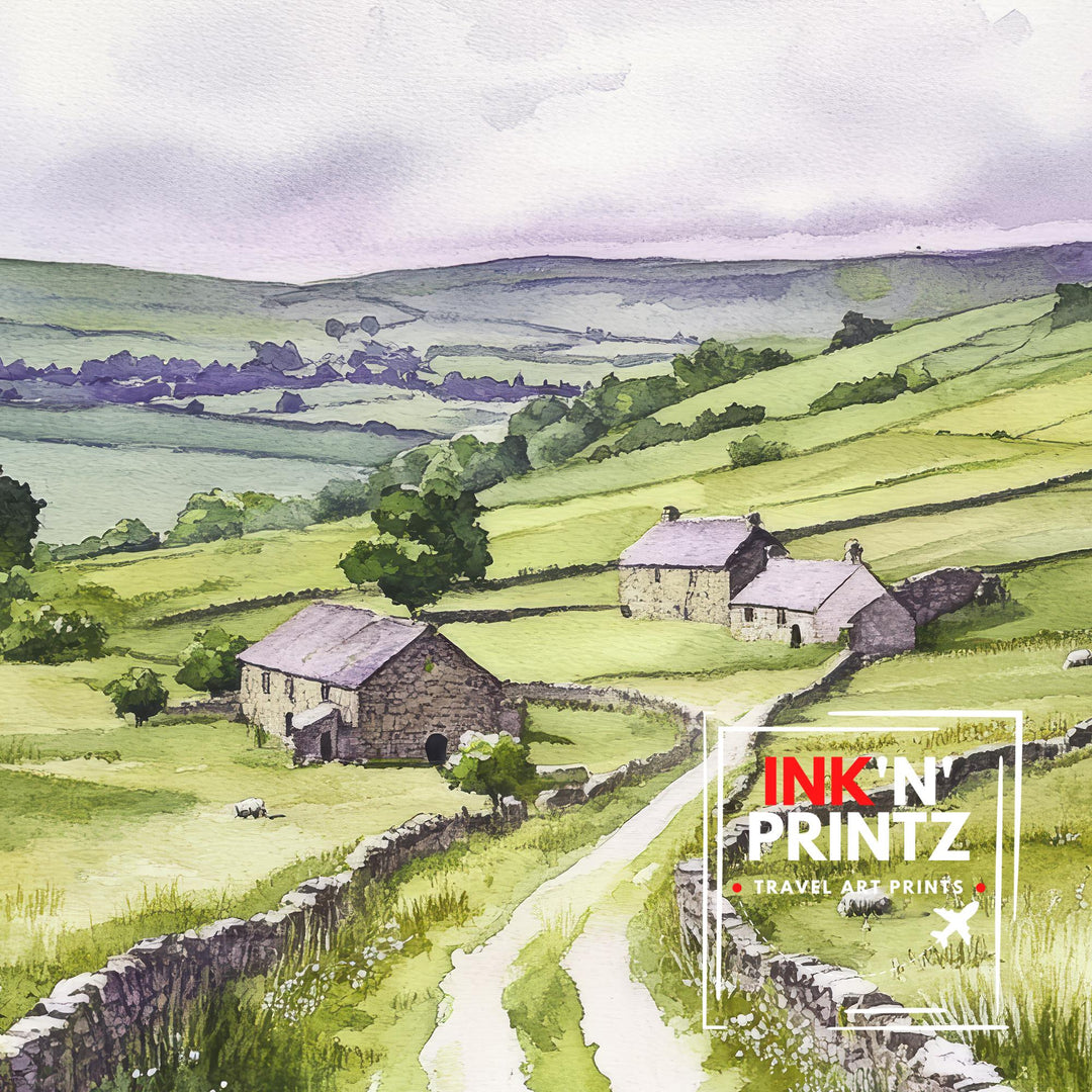 Yorkshire Dales Watercolor Painting UK Landscape Art Yorkshire Dales Print Scenic Countryside Decor