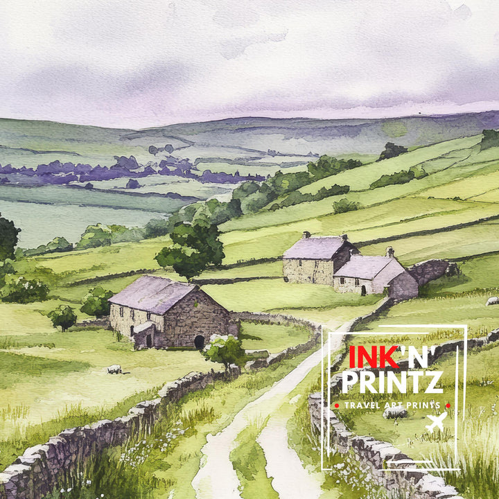 Yorkshire Dales Watercolor Painting UK Landscape Art Yorkshire Dales Print Scenic Countryside Decor