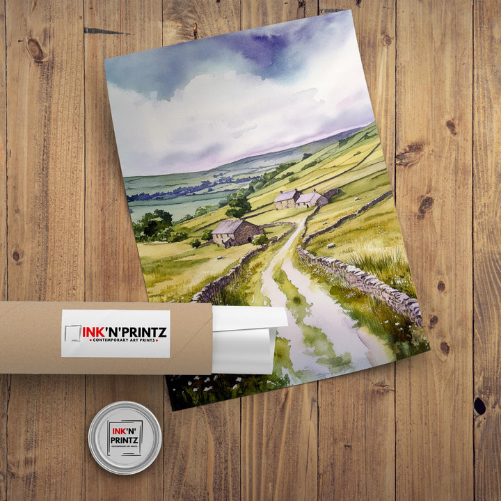 Yorkshire Dales Watercolor Painting UK Landscape Art Yorkshire Dales Print Scenic Countryside Decor