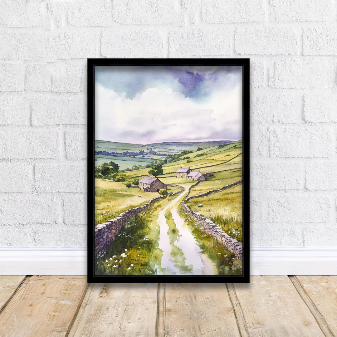 Yorkshire Dales Watercolor Painting UK Landscape Art Yorkshire Dales Print Scenic Countryside Decor