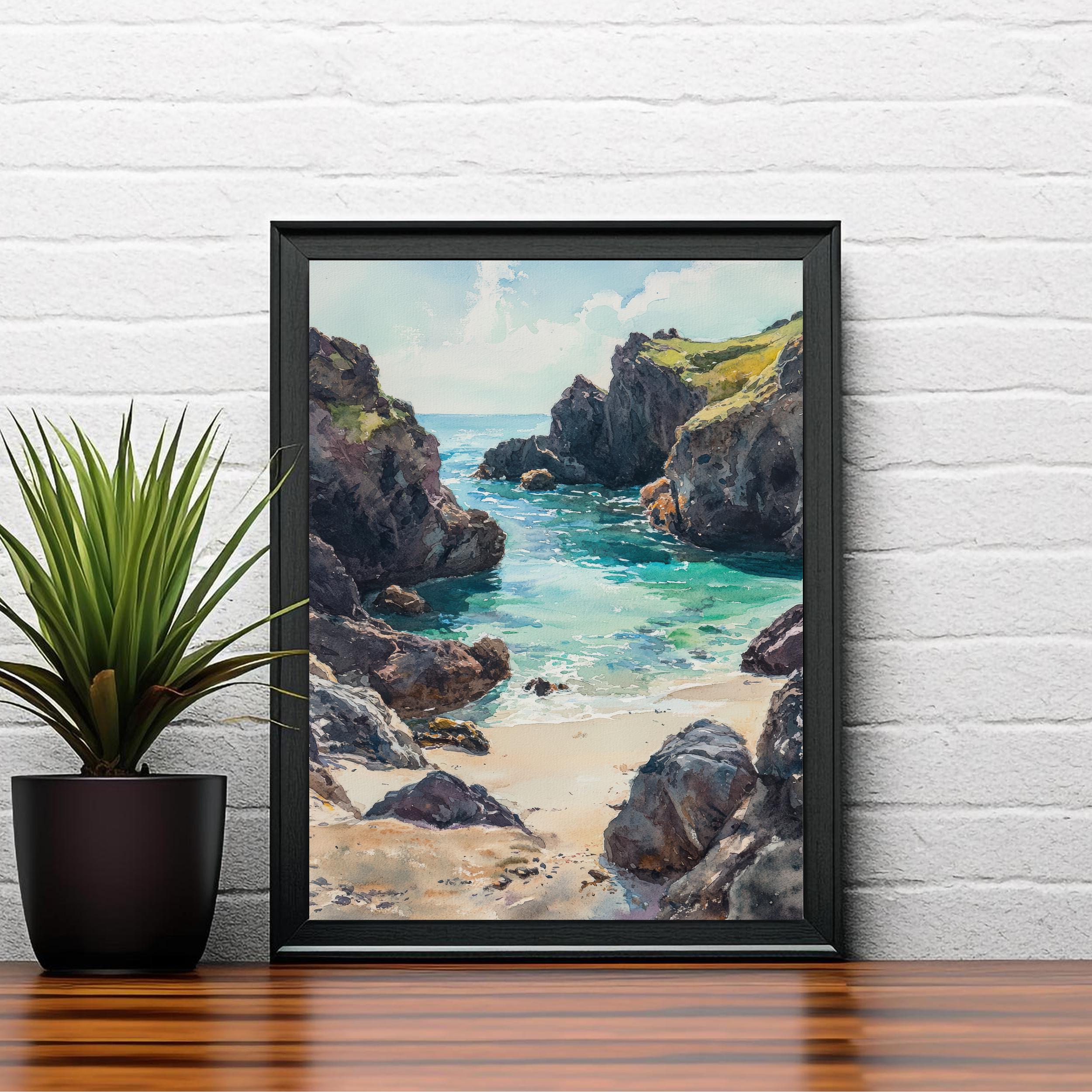 Kynance Cove Watercolor Painting Cornwall Beach Art Kynance Cove Print Scenic Seaside Decor