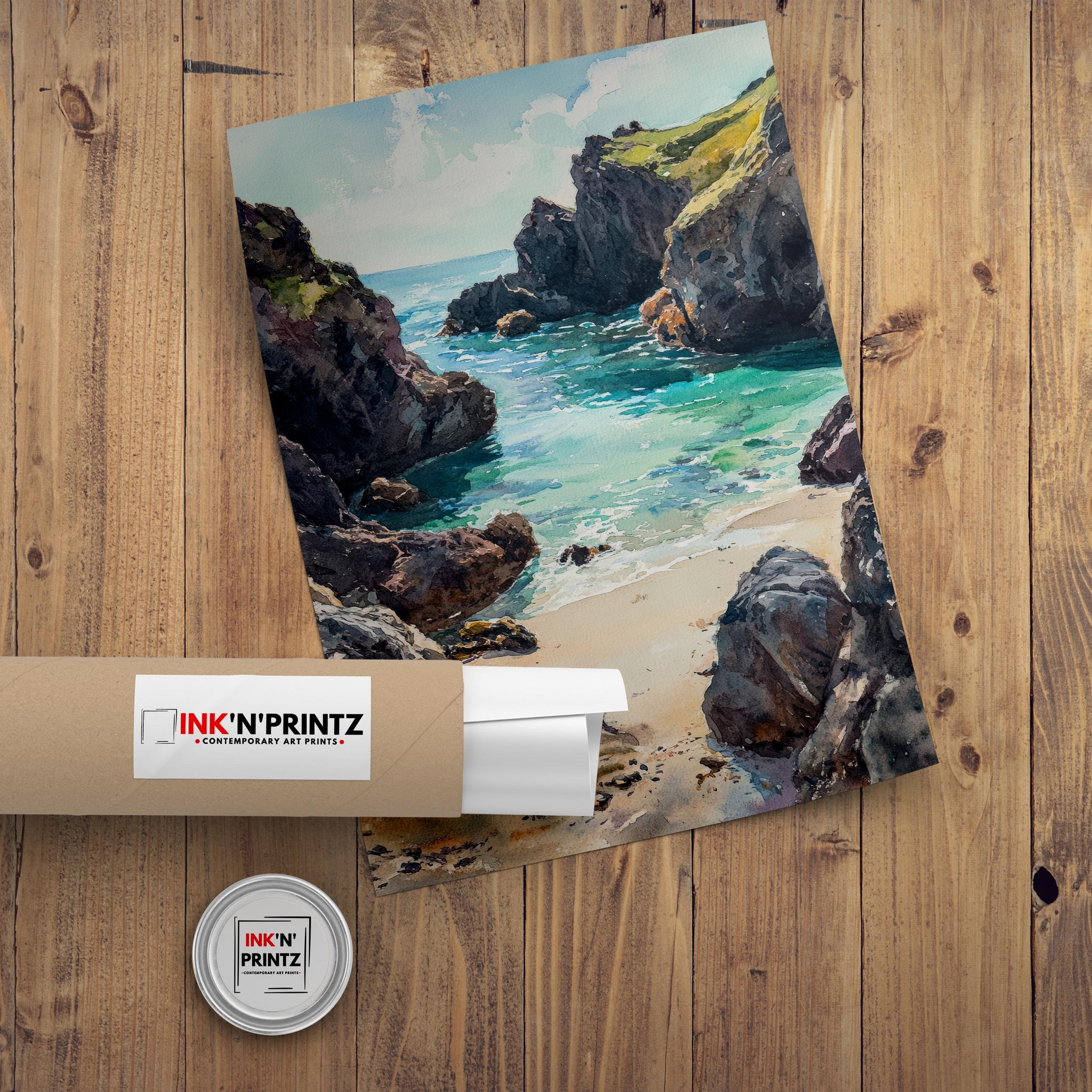 Kynance Cove Watercolor Painting Cornwall Beach Art Kynance Cove Print Scenic Seaside Decor
