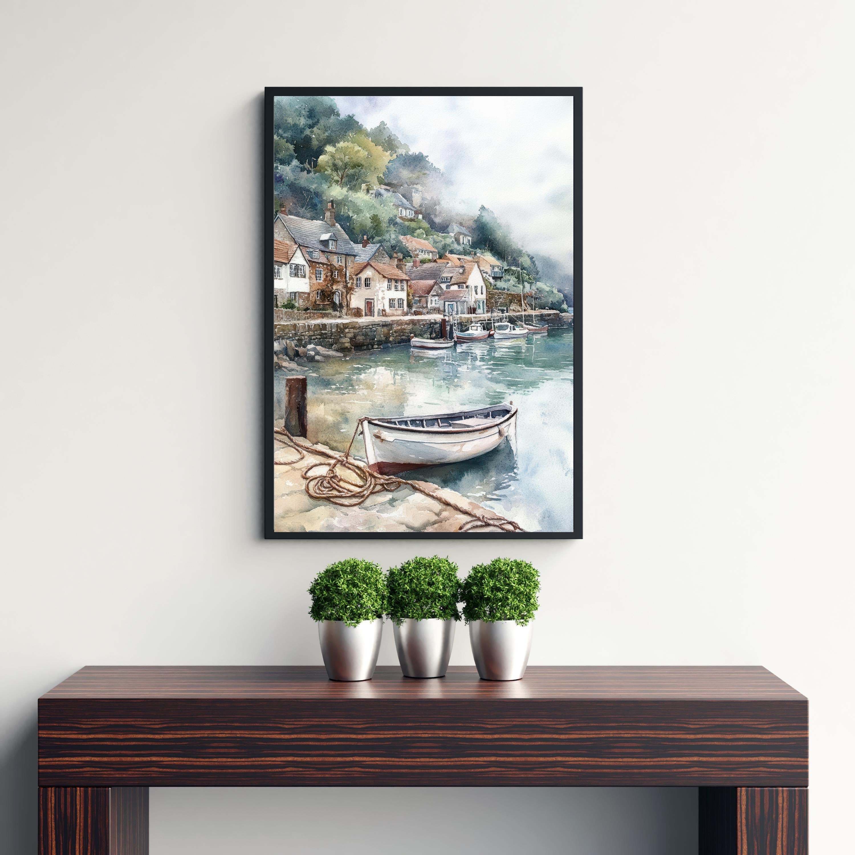 Cloverly Harbour Watercolor Print Coastal Art Cloverly Harbour Painting Scenic Seaside Watercolor Decor