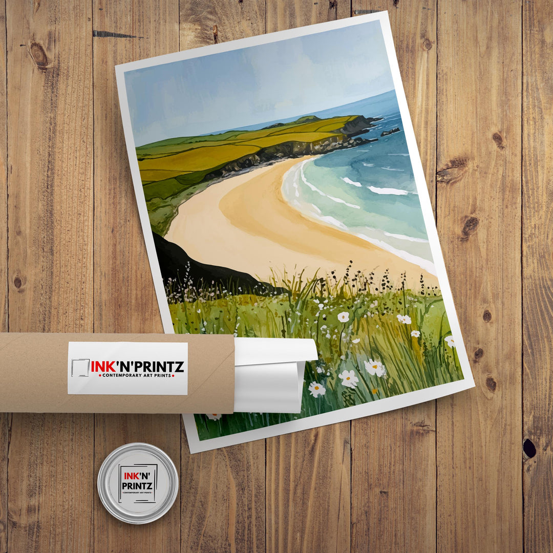 Constantine Bay Travel Poster Cornwall Beach Art Constantine Bay Print Scenic Cornwall Poster Seaside Decor