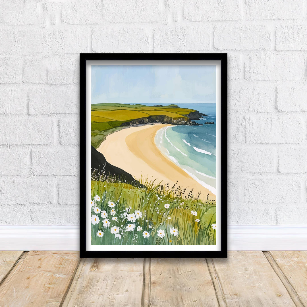 Constantine Bay Travel Poster Cornwall Beach Art Constantine Bay Print Scenic Cornwall Poster Seaside Decor