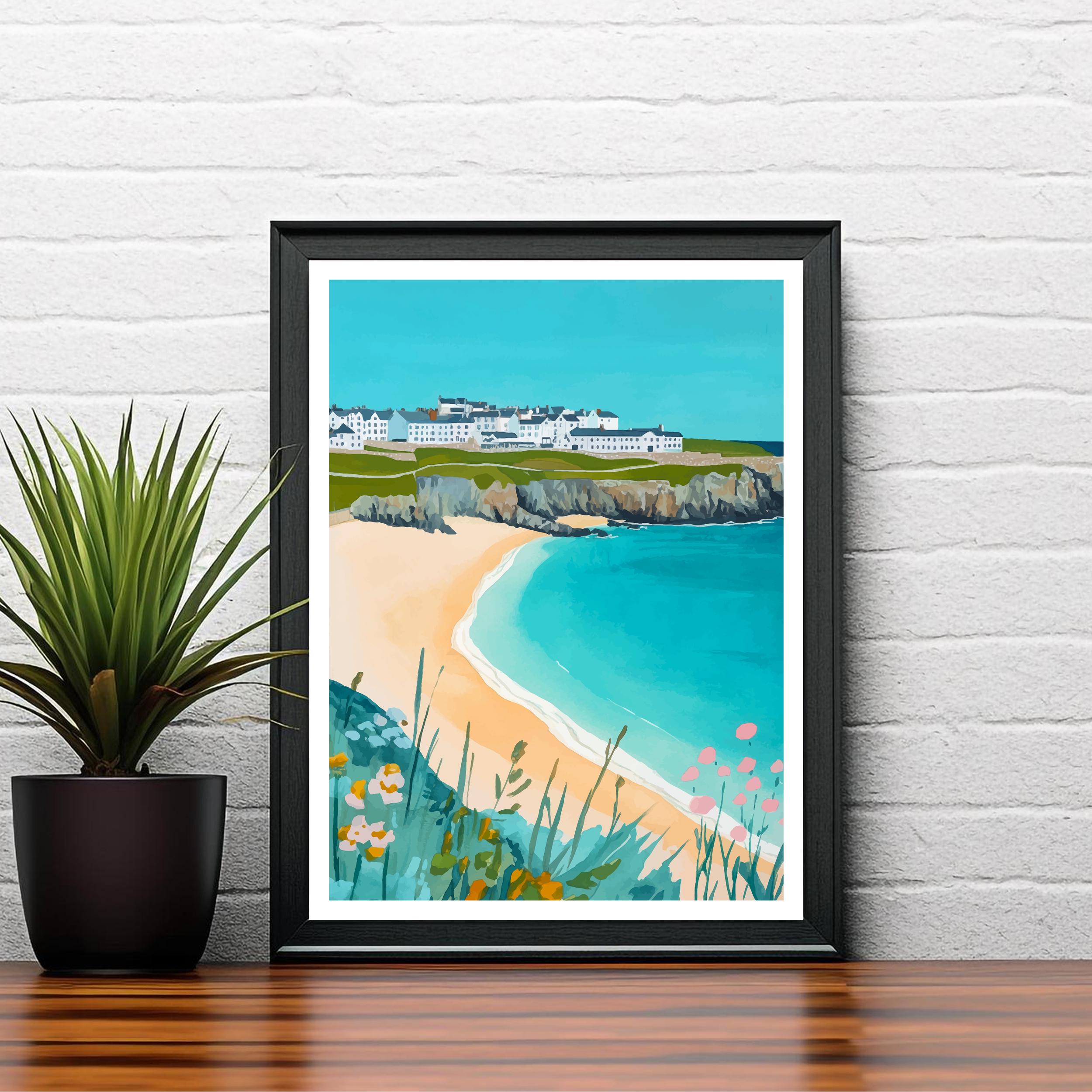 Fistral Beach Travel Poster Cornwall Beach Art Fistral Beach Print Scenic Seaside Poster Cornwall Decor