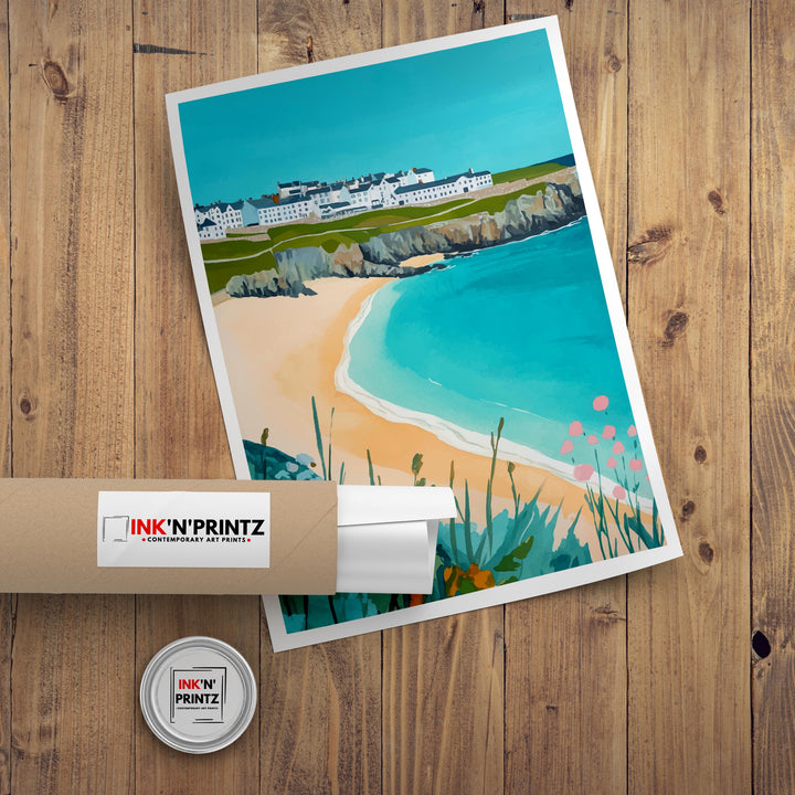 Fistral Beach Travel Poster Cornwall Beach Art Fistral Beach Print Scenic Seaside Poster Cornwall Decor