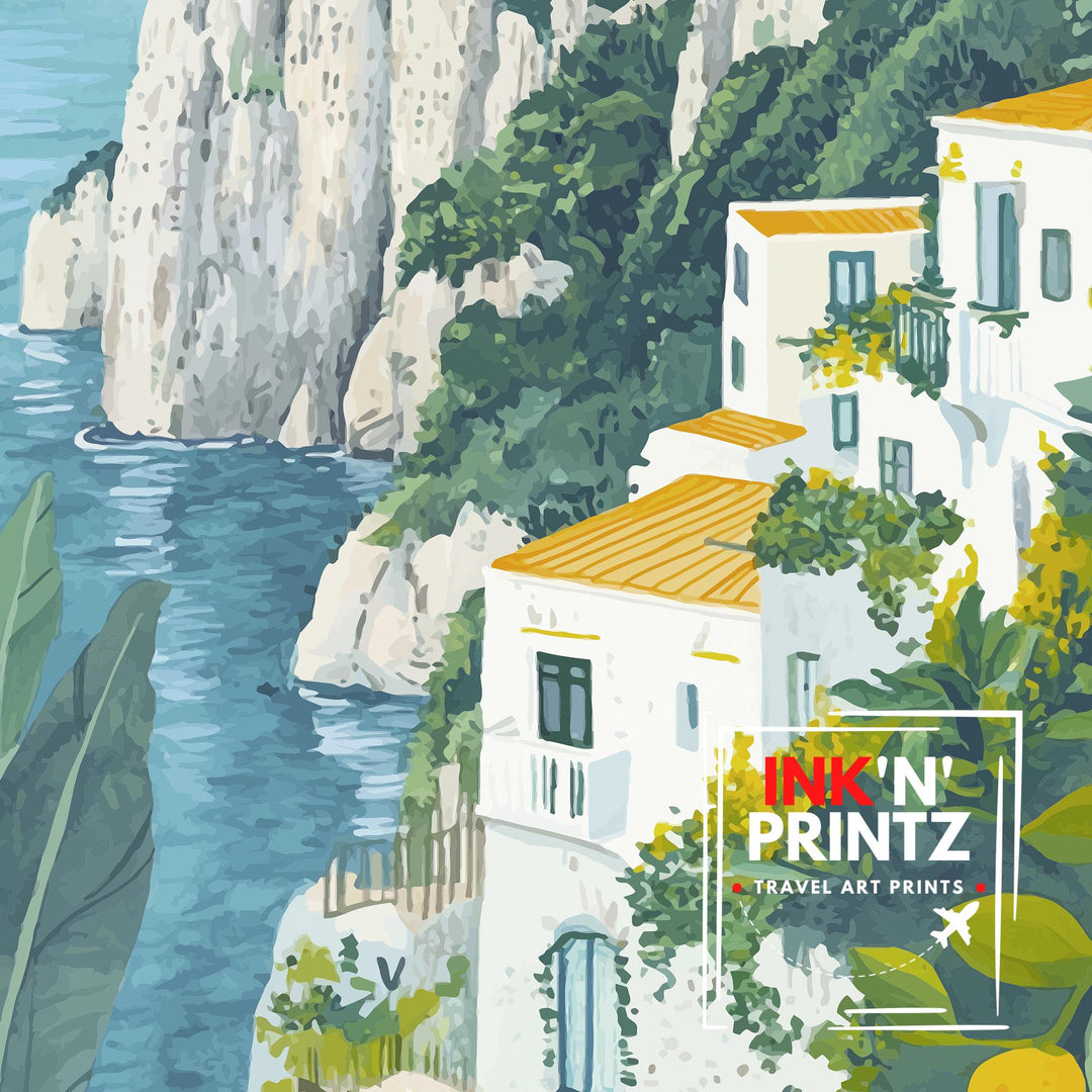 Capri Italy Travel Poster Italian Island Art Capri Print Scenic Mediterranean Poster Capri Beach Decor