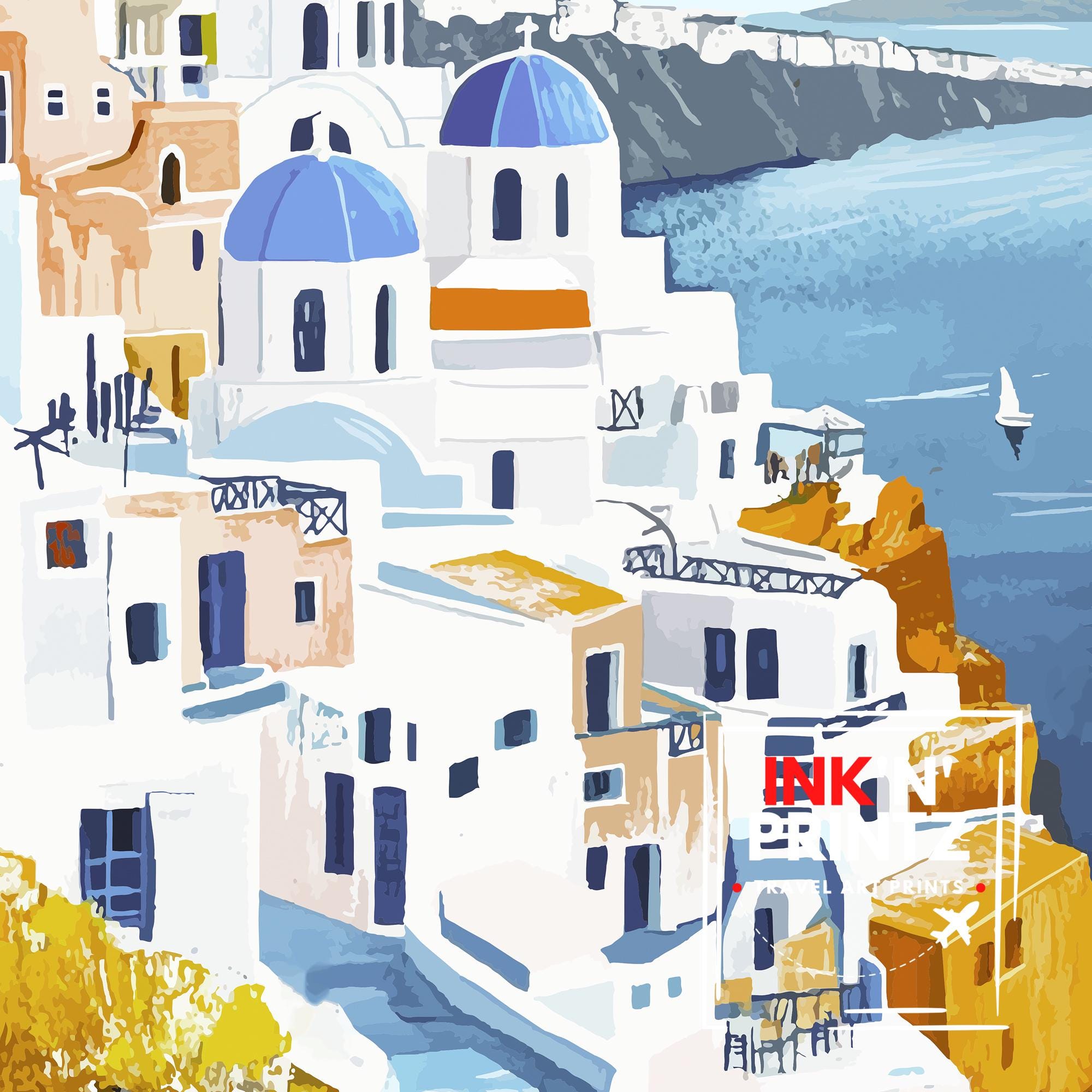 Santorini Greece Travel Poster Greek Island Art Santorini Print Scenic Greek Village Poster Santorini Decor