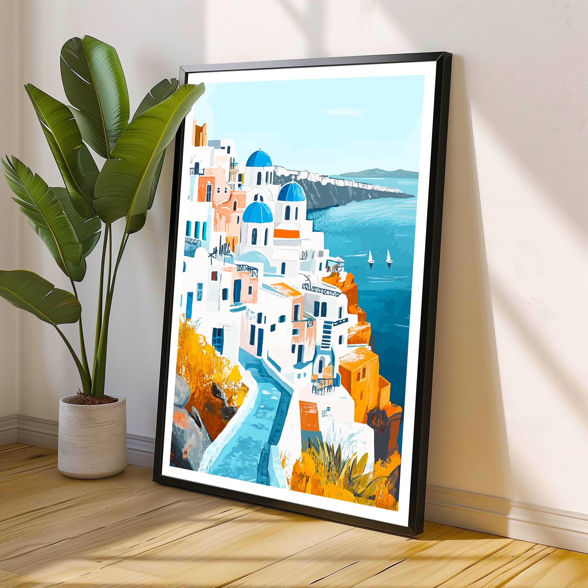 Santorini Greece Travel Poster Greek Island Art Santorini Print Scenic Greek Village Poster Santorini Decor