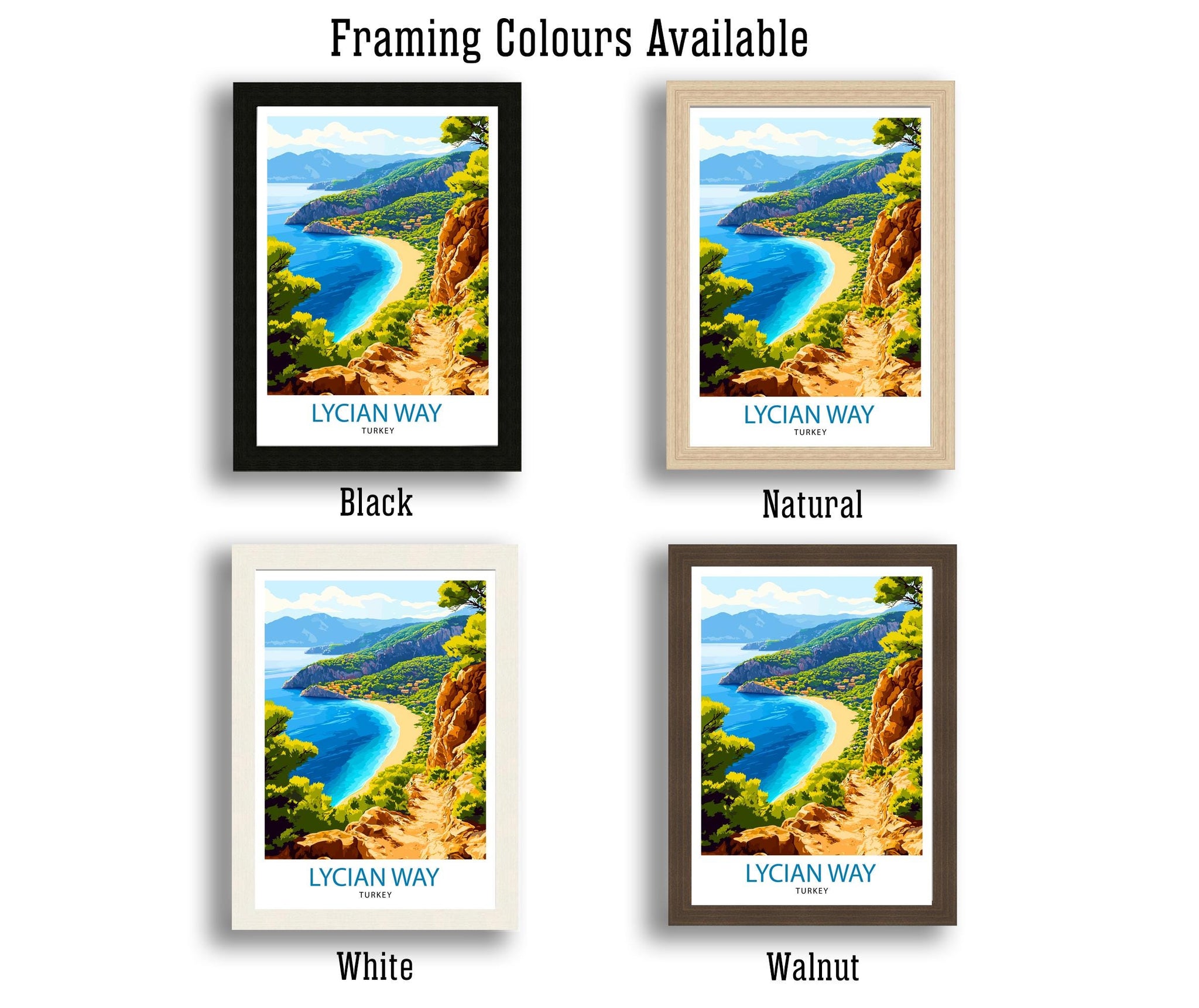Lycian Way Turkey Travel Poster Turkish Coast Art Lycian Way Print Scenic Turkey Poster Mediterranean Decor