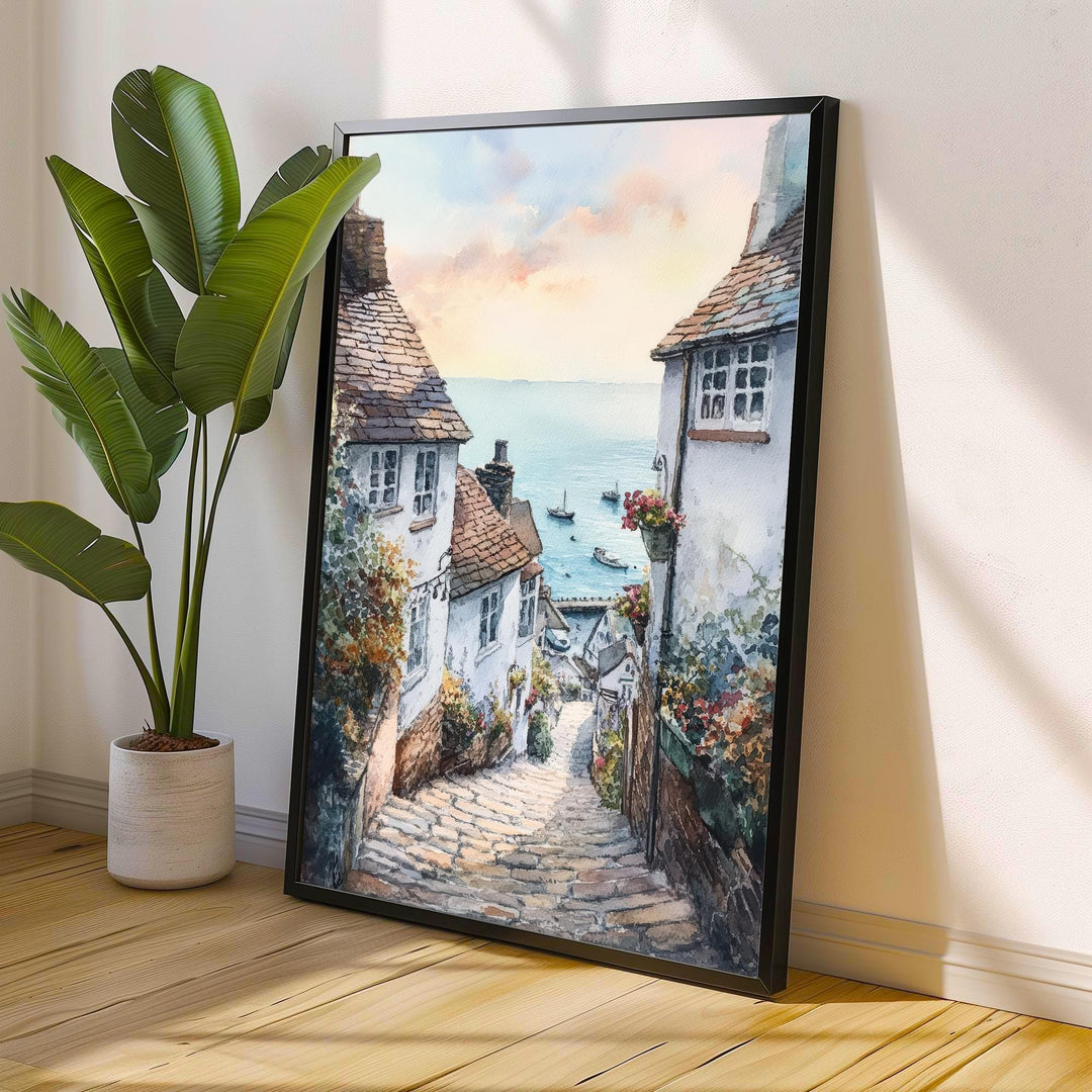 Clovelly Watercolor Painting Devon Village Art Clovelly Print Scenic Seaside Decor