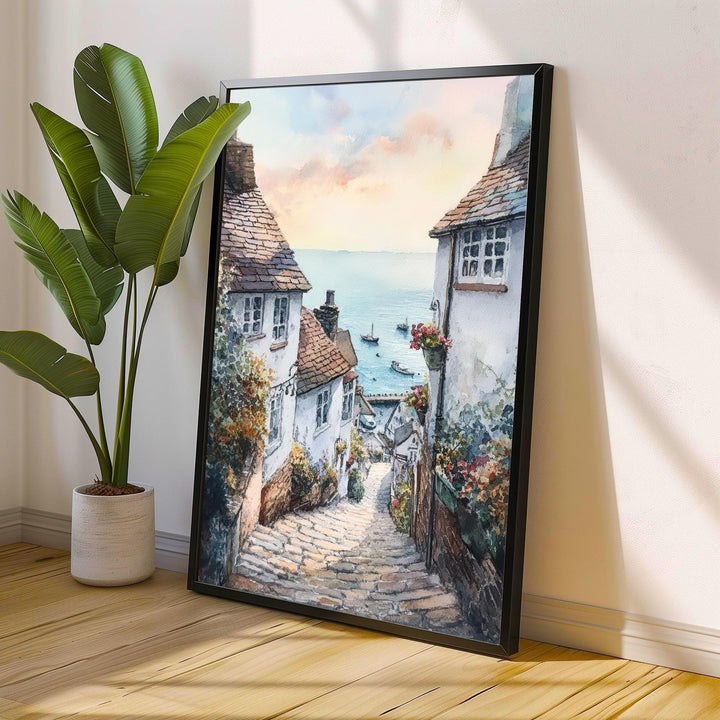 Clovelly Watercolor Painting Devon Village Art Clovelly Print Scenic Seaside Decor