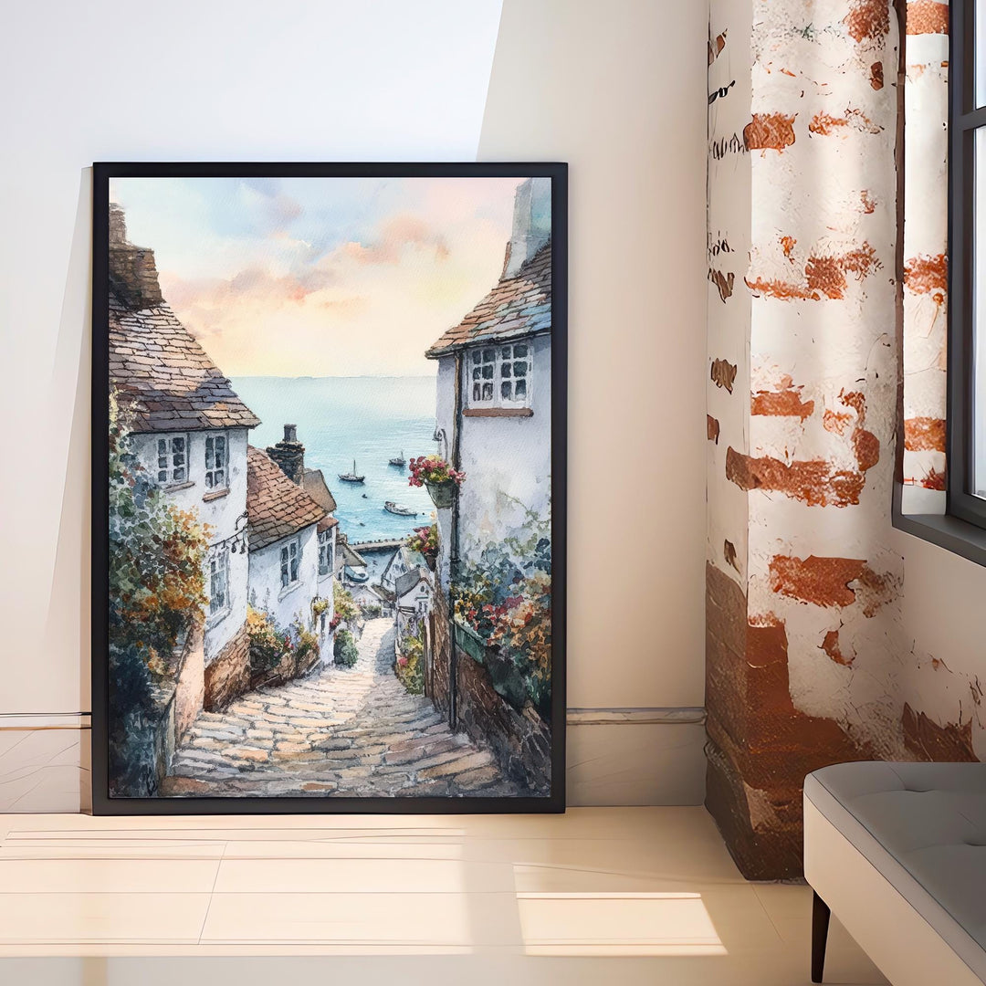 Clovelly Watercolor Painting Devon Village Art Clovelly Print Scenic Seaside Decor