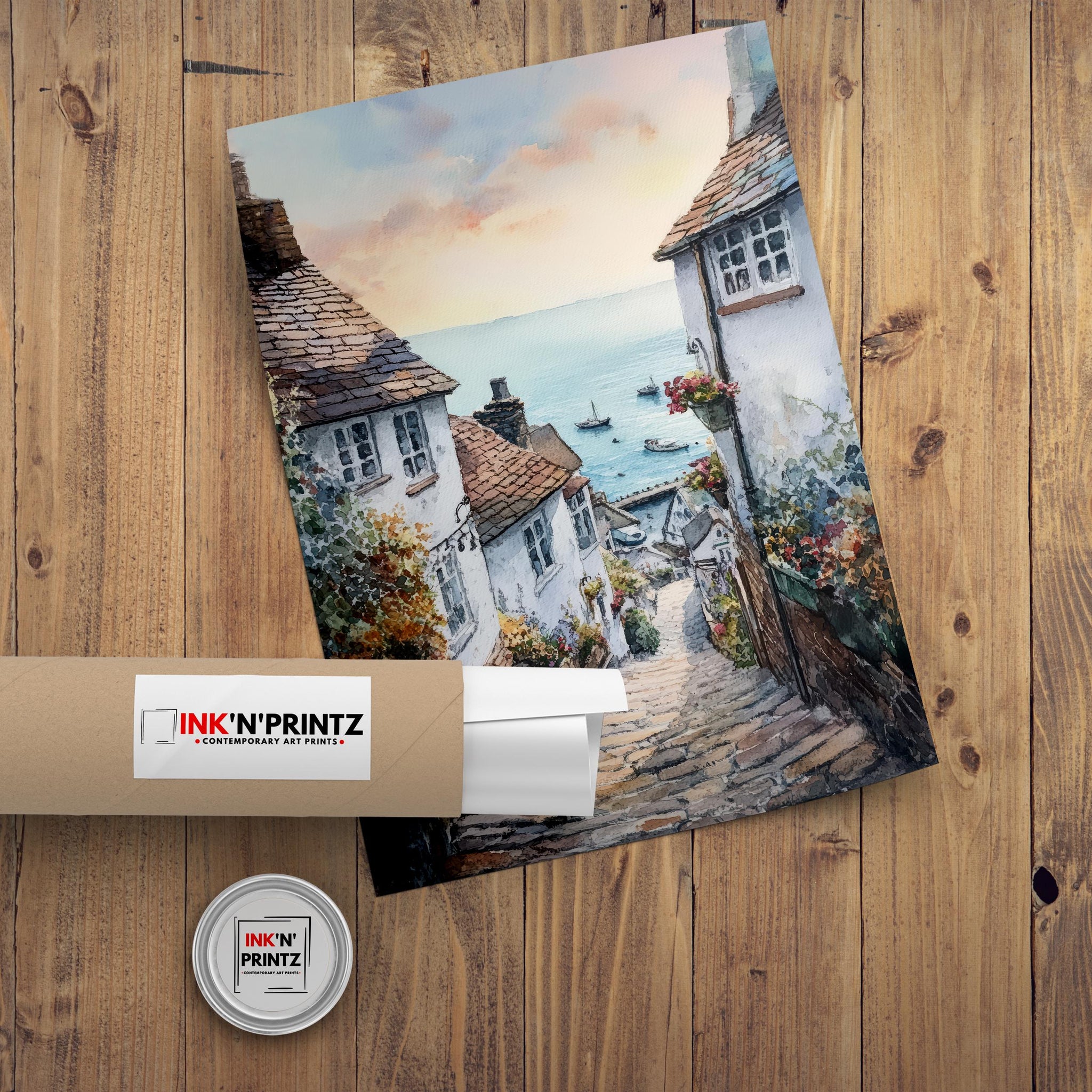 Clovelly Watercolor Painting Devon Village Art Clovelly Print Scenic Seaside Decor