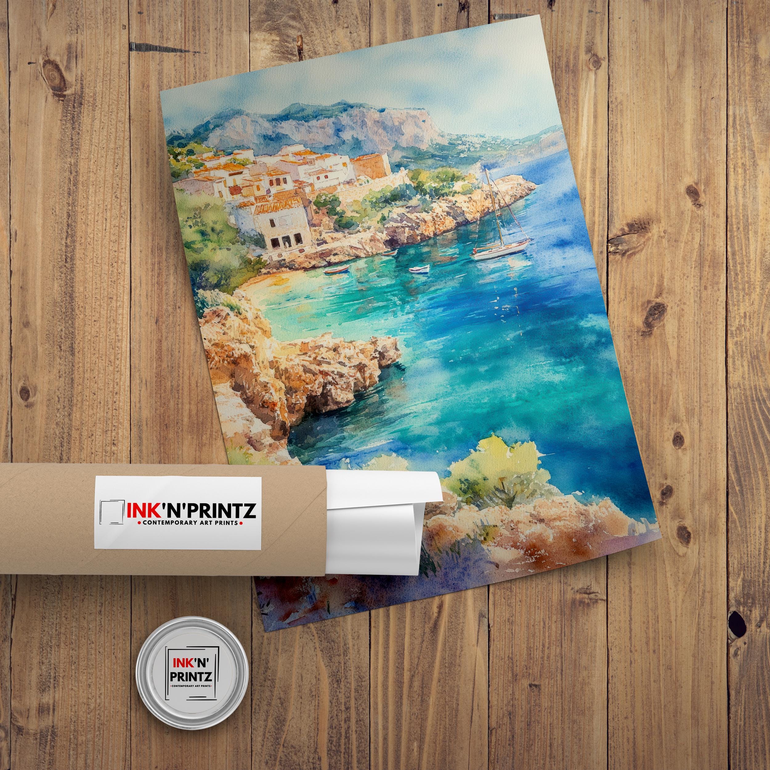 Majorca Watercolour Painting Spanish Island Art Majorca Print Scenic Mediterranean Landscape Poster Majorca Seaside Decor