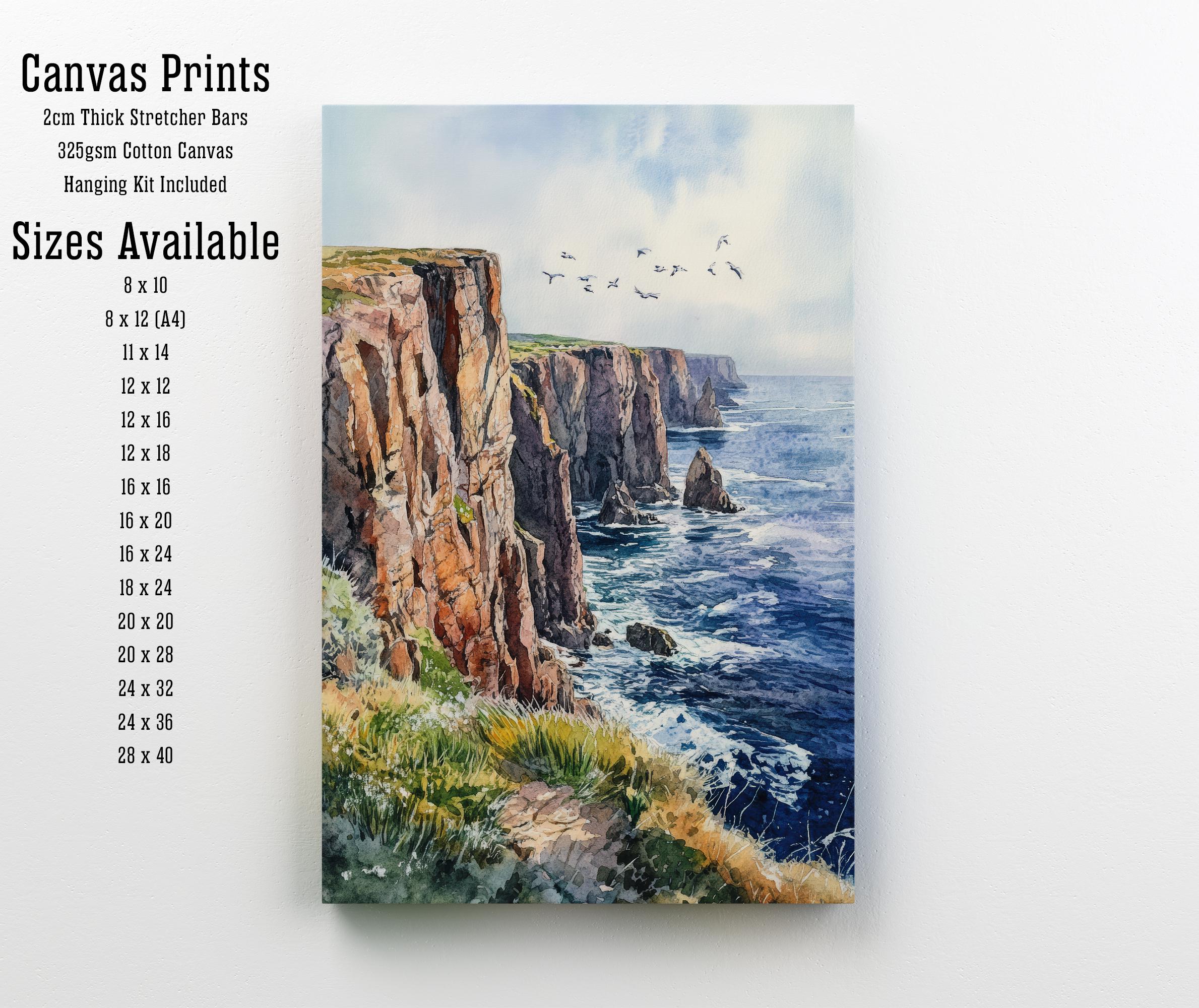 Land's End Watercolor Painting Cornwall Coastal Art Land's End Print Scenic Seaside Decor