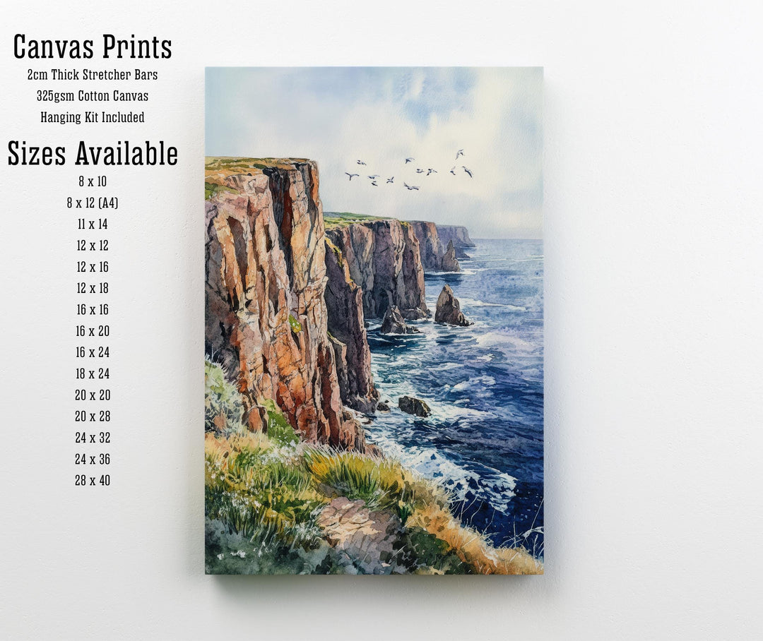 Land's End Watercolor Painting Cornwall Coastal Art Land's End Print Scenic Seaside Decor