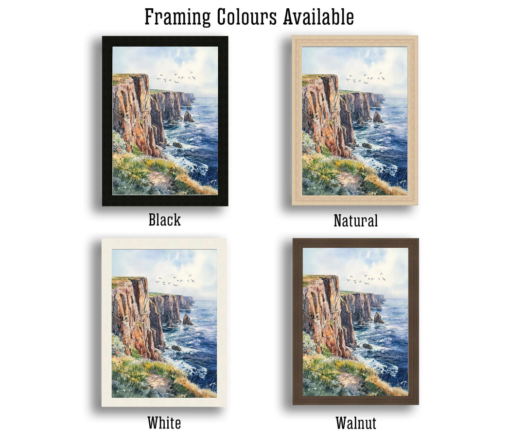 Land's End Watercolor Painting Cornwall Coastal Art Land's End Print Scenic Seaside Decor