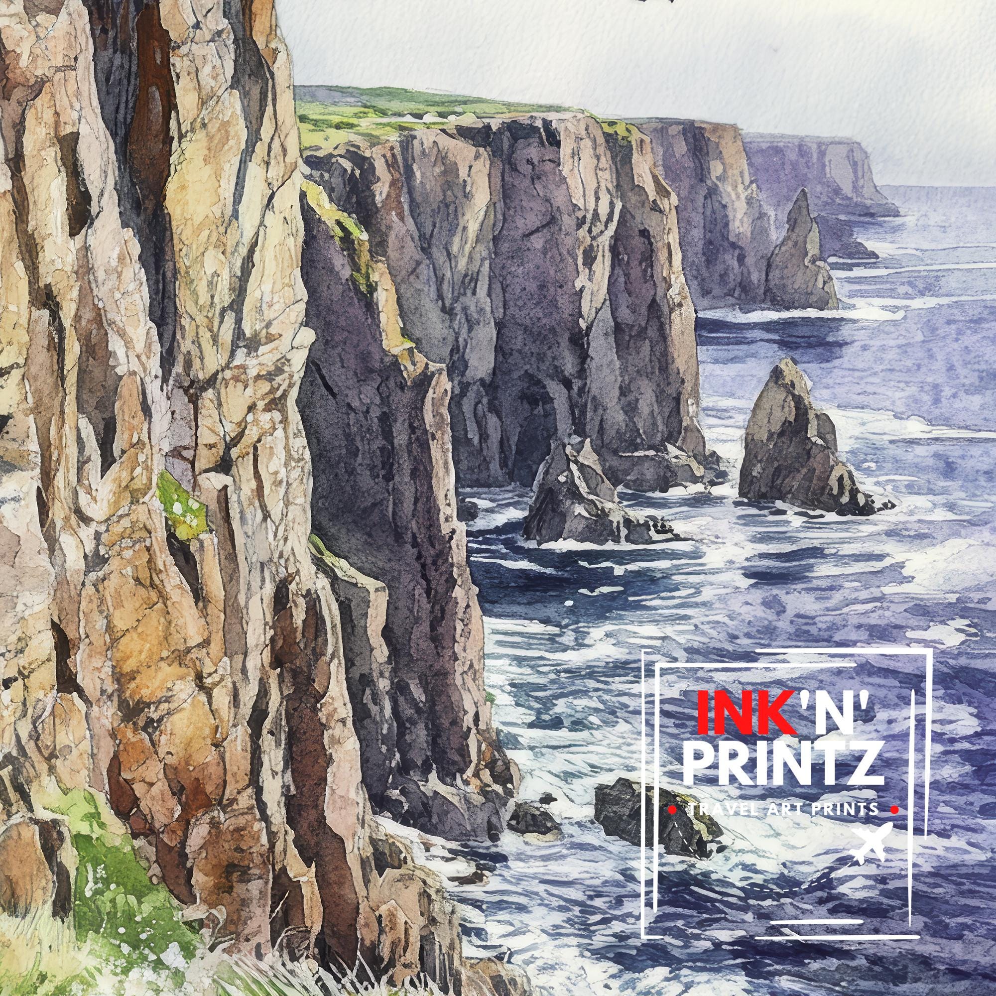 Land's End Watercolor Painting Cornwall Coastal Art Land's End Print Scenic Seaside Decor