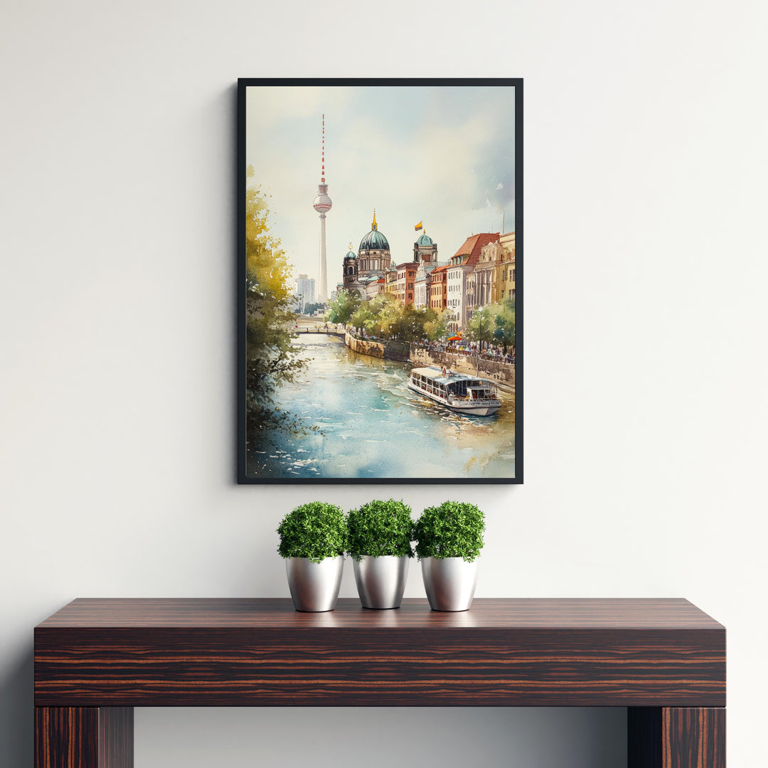 Berlin Germany Watercolor Painting Berlin Skyline Art Berlin Print Scenic Cityscape Decor