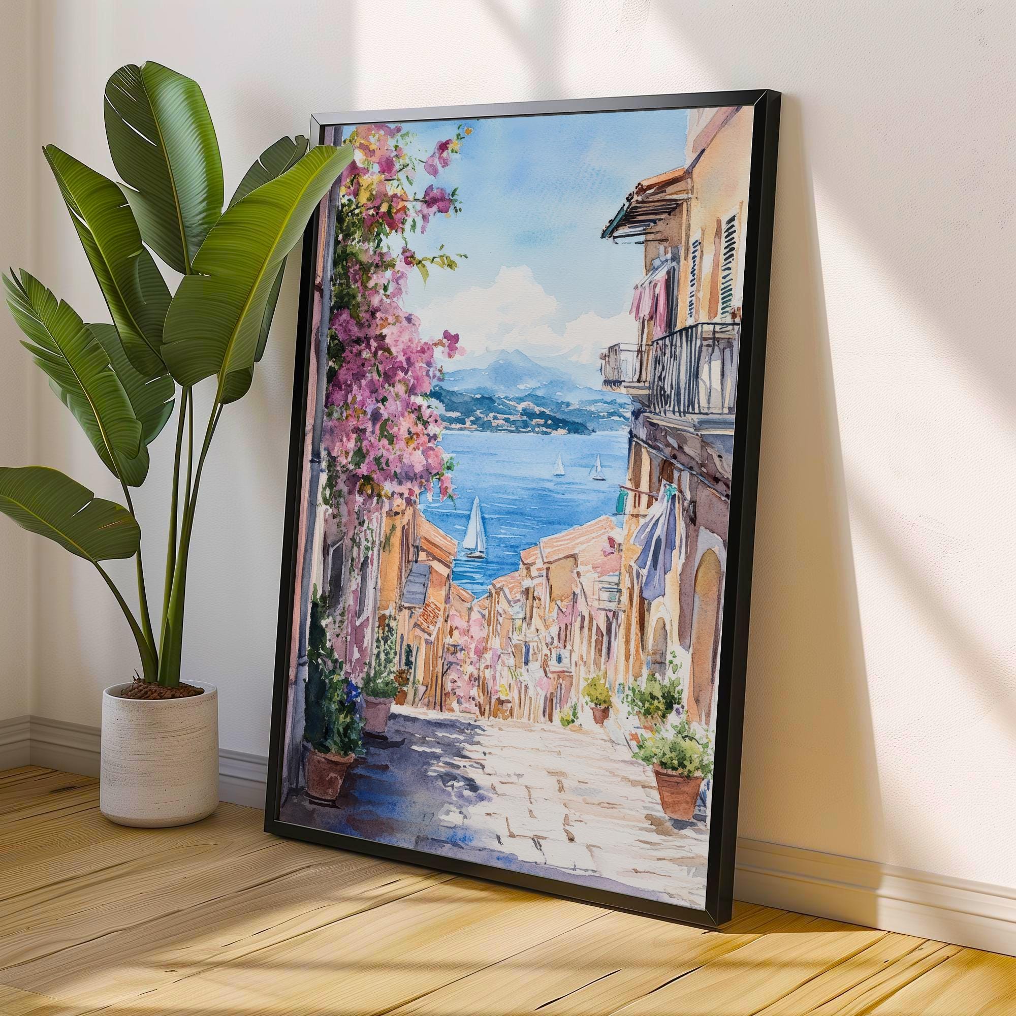 Corfu Greece Watercolor Painting Greek Island Art Corfu Print Scenic Mediterranean Decor
