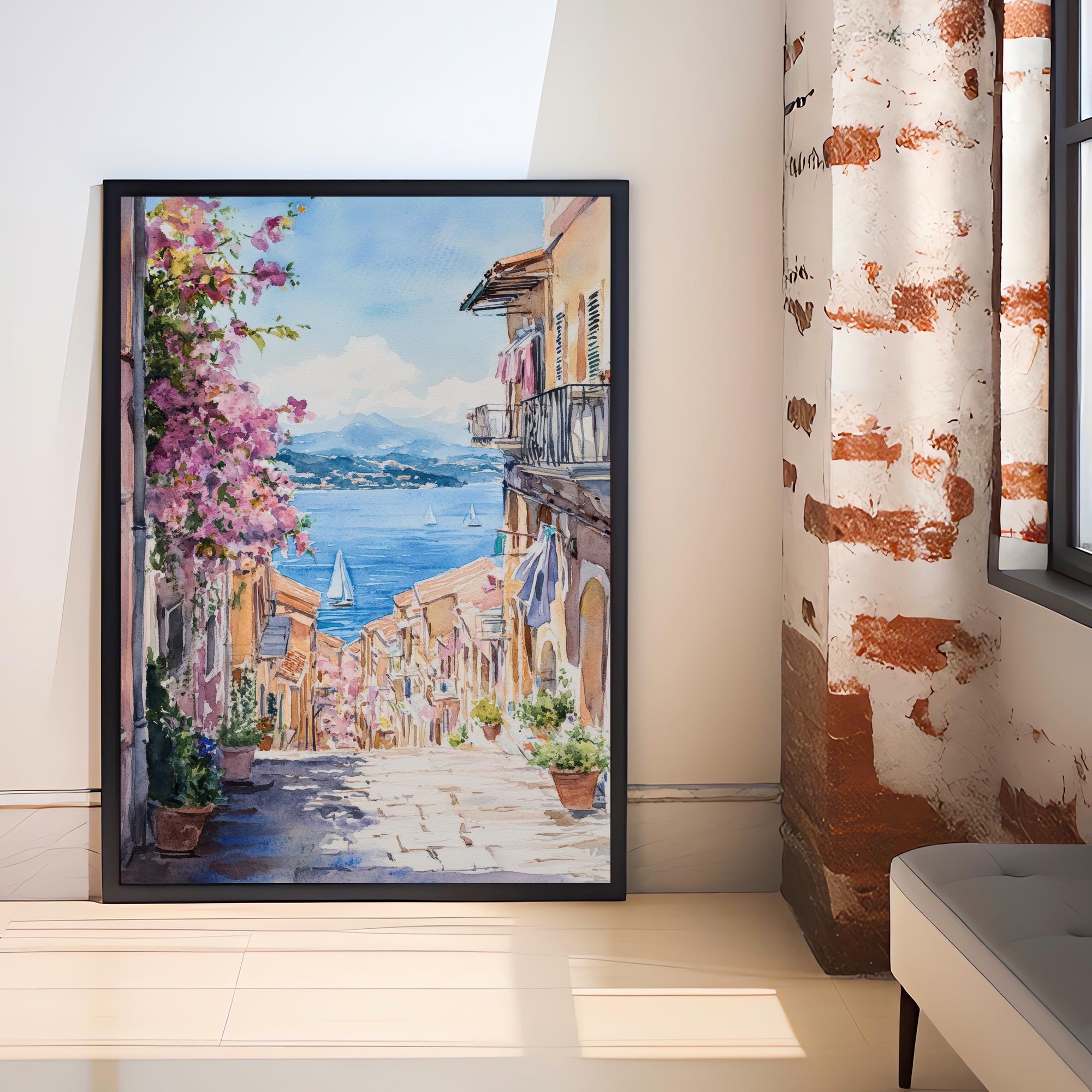 Corfu Greece Watercolor Painting Greek Island Art Corfu Print Scenic Mediterranean Decor