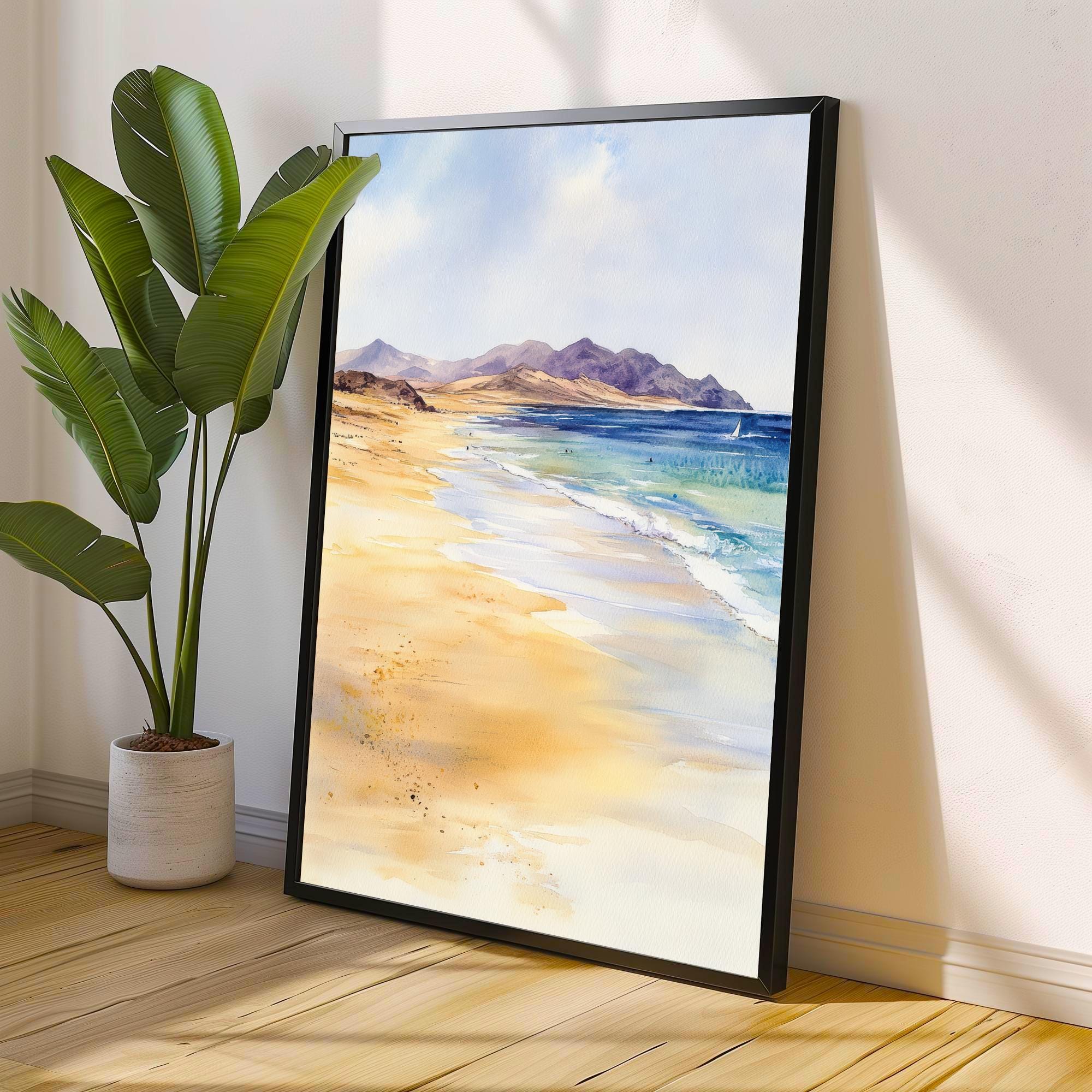 Fuerteventura Watercolor Painting Canary Islands Art Fuerteventura Print Scenic Beach Decor