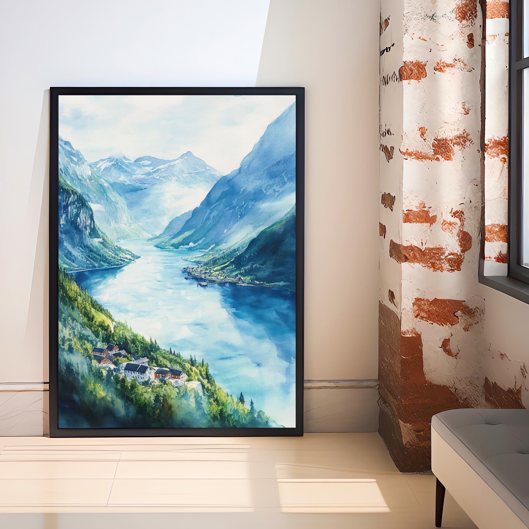 Geiranger Norway Watercolor Painting Scenic Fjord Art Geiranger Print Norway Landscape Decor