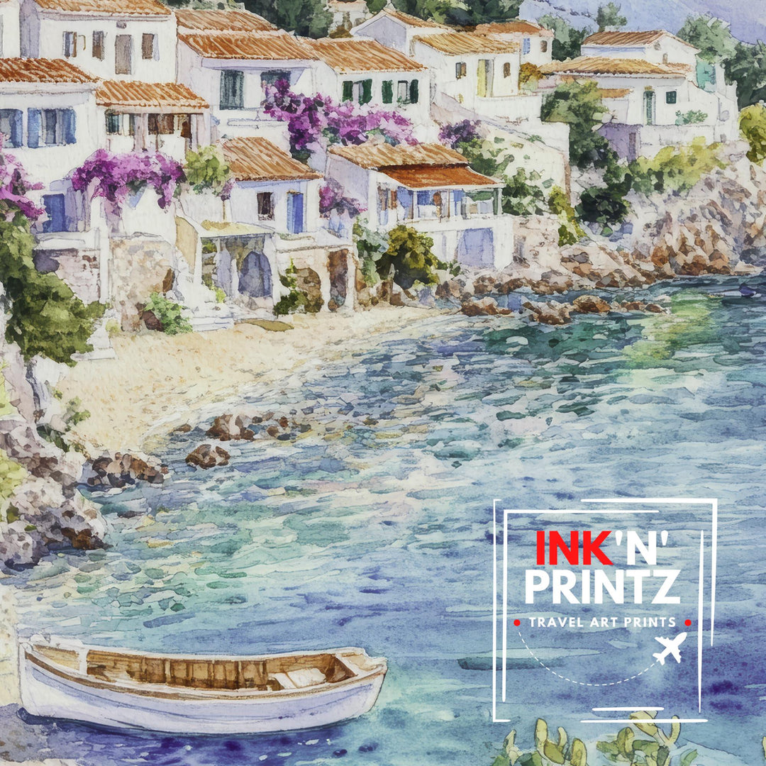 Kefalonia Greece Watercolor Painting Greek Island Art Kefalonia Print Scenic Mediterranean Decor