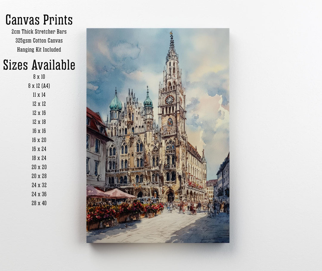 Munich Germany Watercolor Painting German City Art Munich Print Scenic Cityscape Decor
