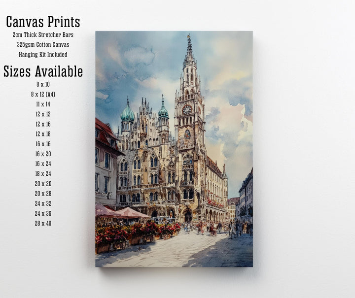Munich Germany Watercolor Painting German City Art Munich Print Scenic Cityscape Decor