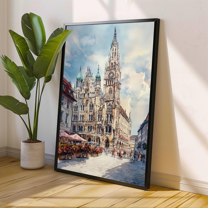 Munich Germany Watercolor Painting German City Art Munich Print Scenic Cityscape Decor