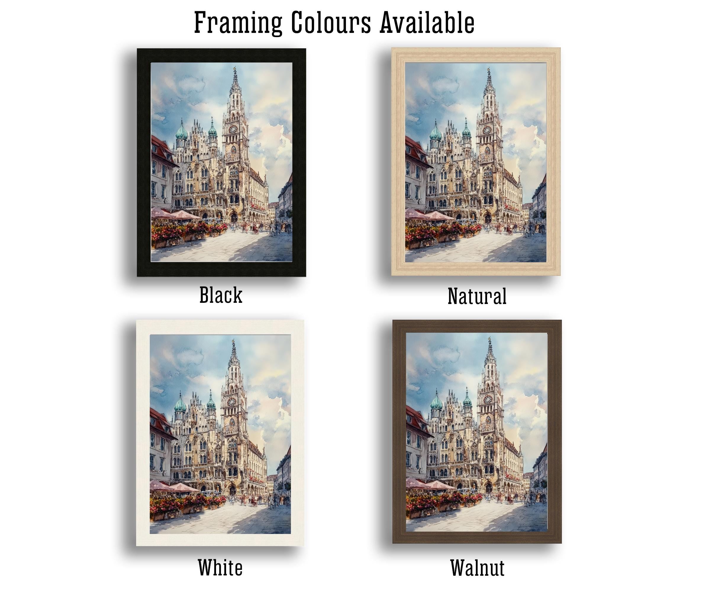 Munich Germany Watercolor Painting German City Art Munich Print Scenic Cityscape Decor
