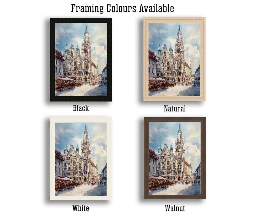 Munich Germany Watercolor Painting German City Art Munich Print Scenic Cityscape Decor