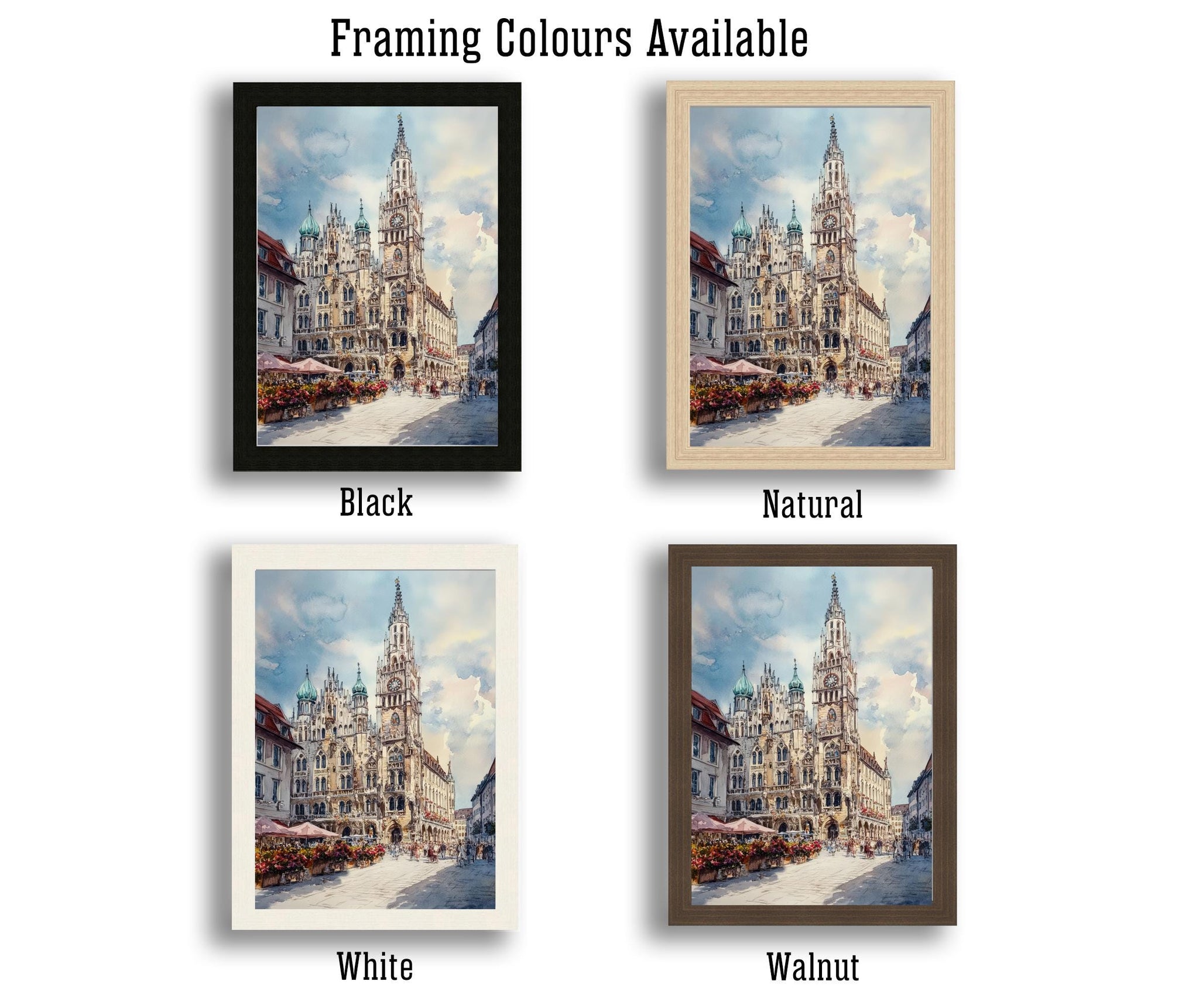 Munich Germany Watercolor Painting German City Art Munich Print Scenic Cityscape Decor