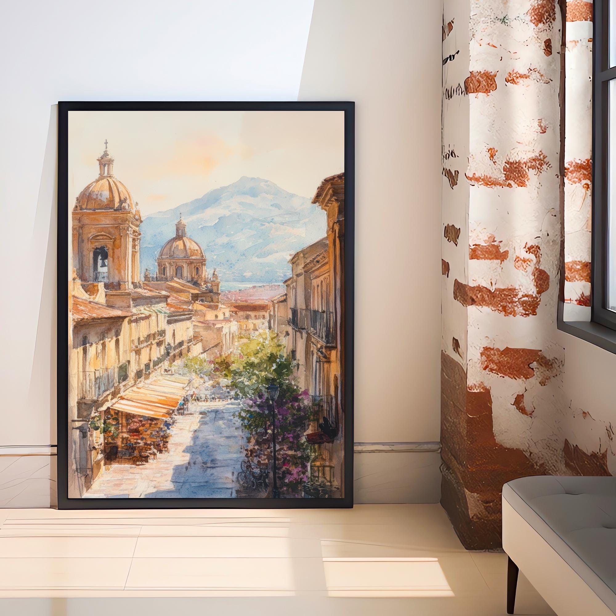 Palermo Sicily Watercolor Painting Italian City Art Palermo Print Scenic Sicily Decor