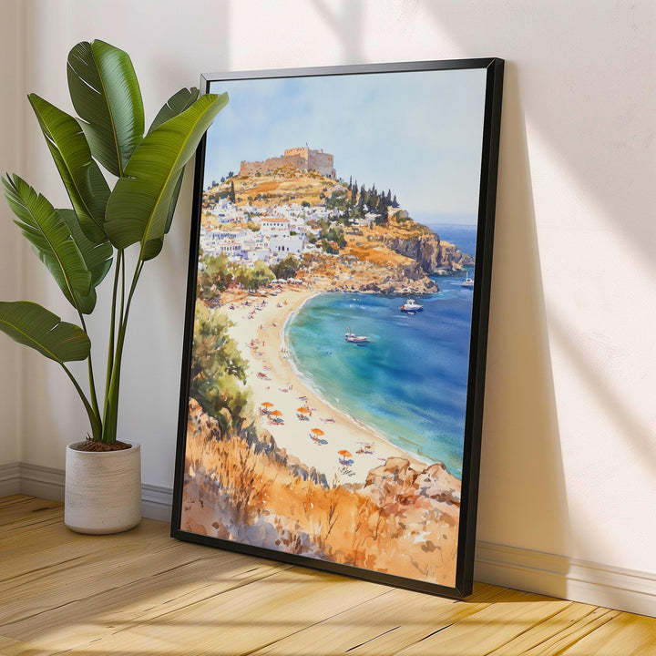 Rhodes Greece Watercolor Painting Greek Island Art Rhodes Print Scenic Mediterranean Decor