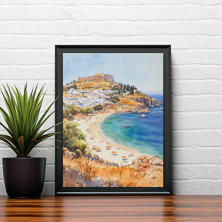 Rhodes Greece Watercolor Painting Greek Island Art Rhodes Print Scenic Mediterranean Decor
