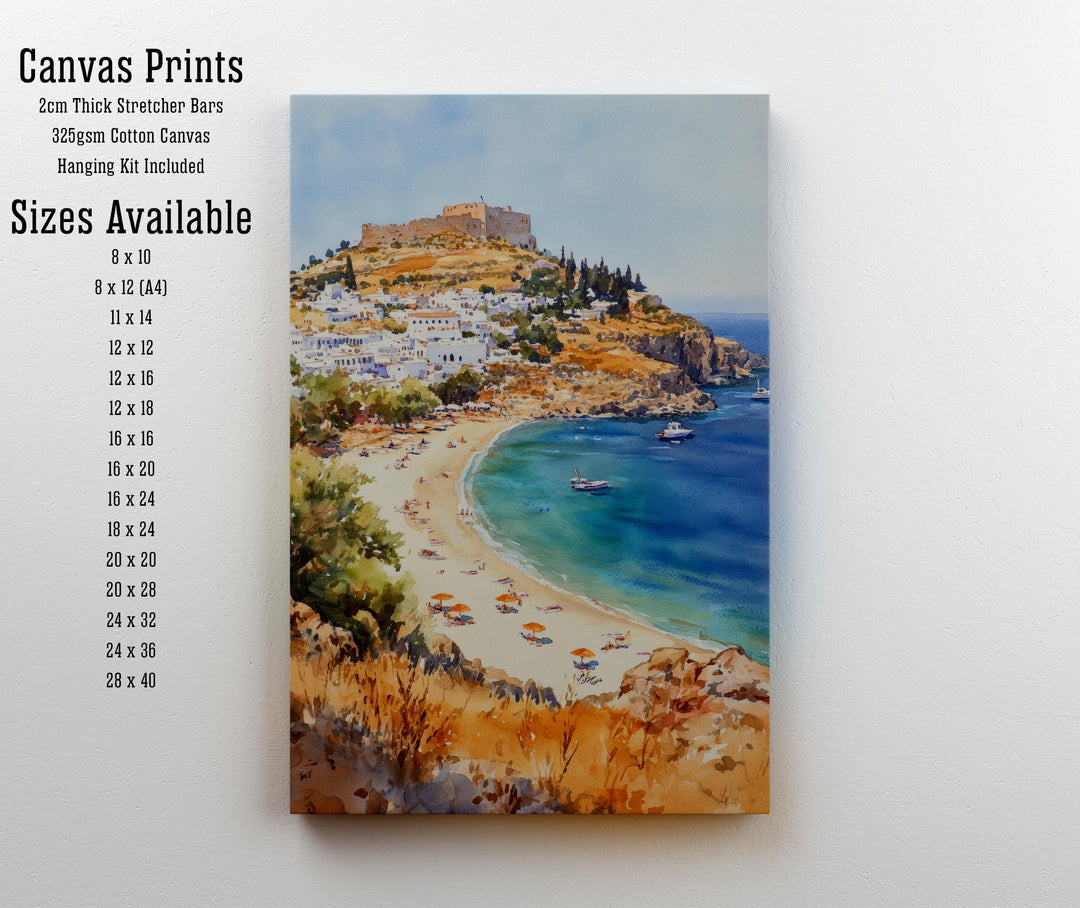 Rhodes Greece Watercolor Painting Greek Island Art Rhodes Print Scenic Mediterranean Decor